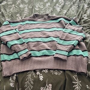 Striped Gray and Teal Sweater